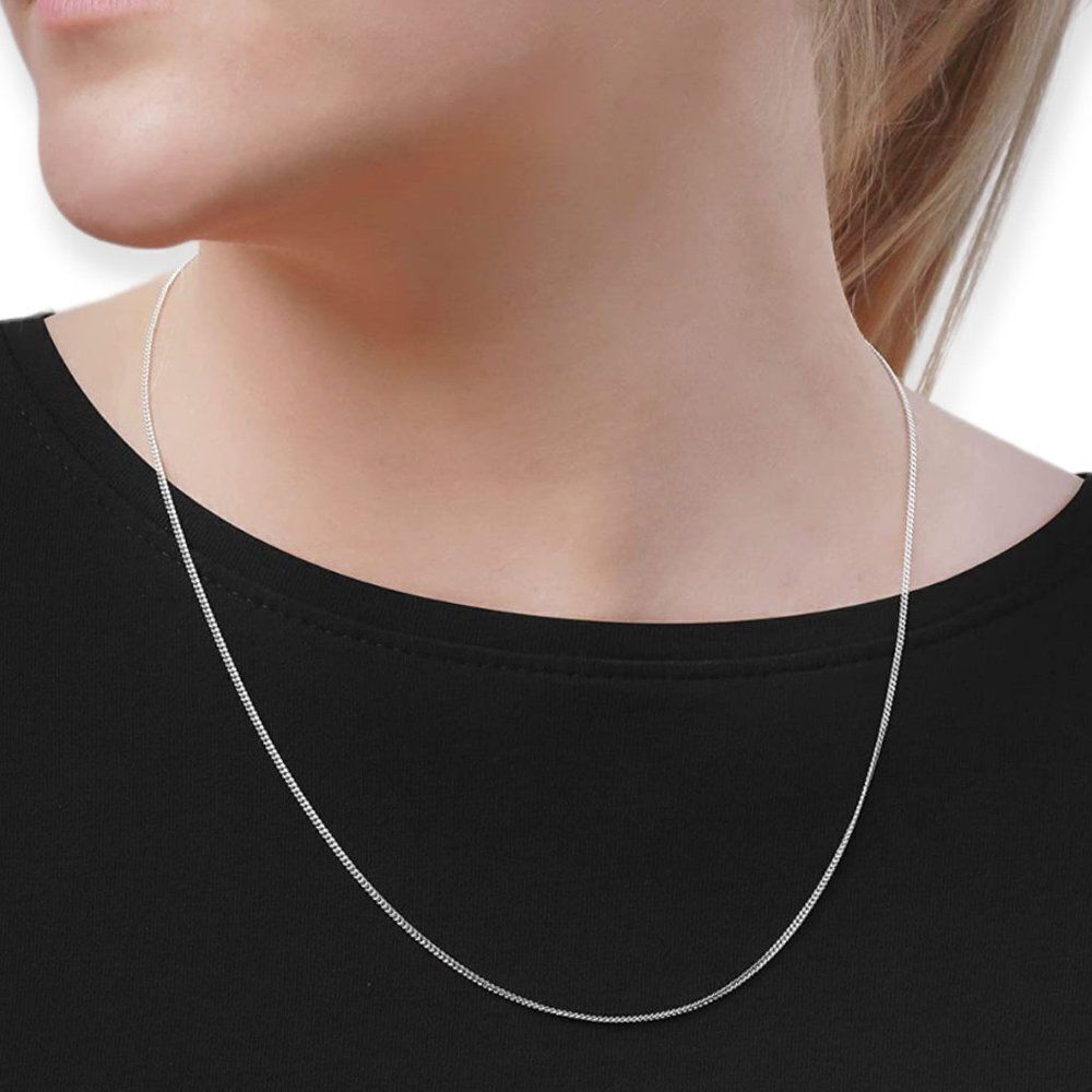 Elegant Silver Curb Cable Chain Necklace 24" NEW